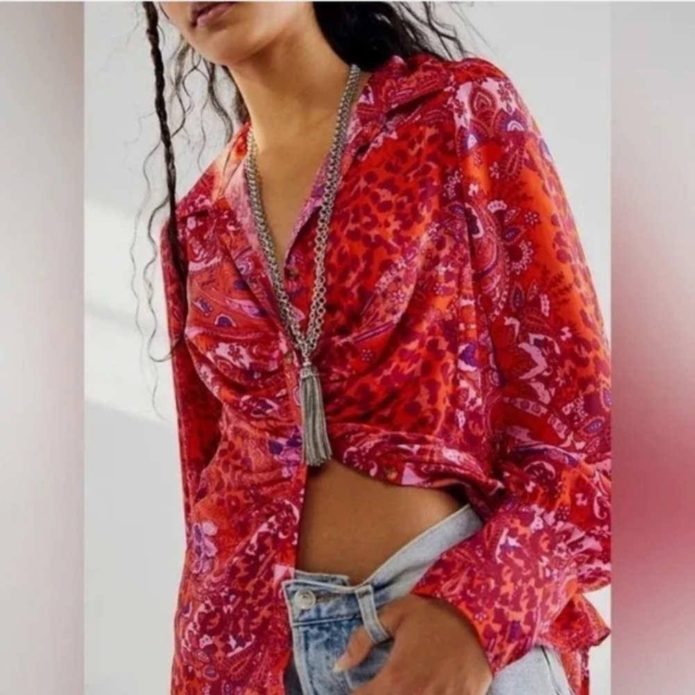 Free People- Bianca Printed Blouse-XS